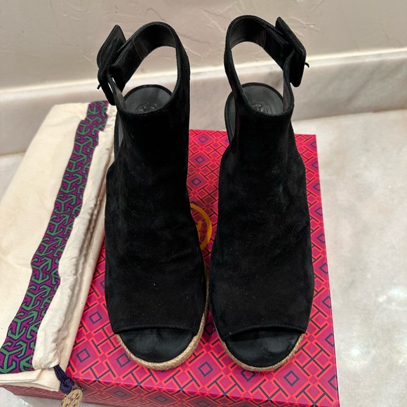 Tory Burch Black Raya Lancaster Suede Wedges - Picture 5 of 7